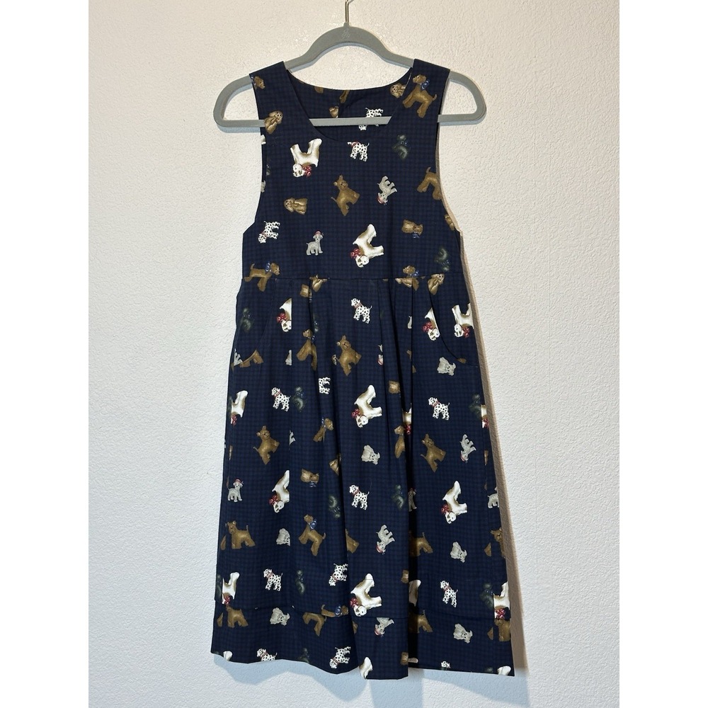 Handmade Dog Print Smock Dress XS Pockets Dog Buttons Back Novelty Print